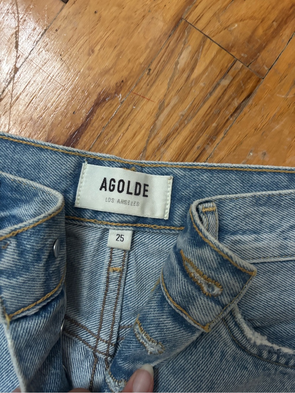AGOLDE Light Wash Frayed Hem High-Rise Denim Shorts - Picture 2 of 4